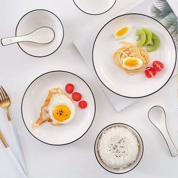 Farfurii ceramice de masă și boluri adânci pentru supă, cu textură plutitoare, stil nordic minimalist