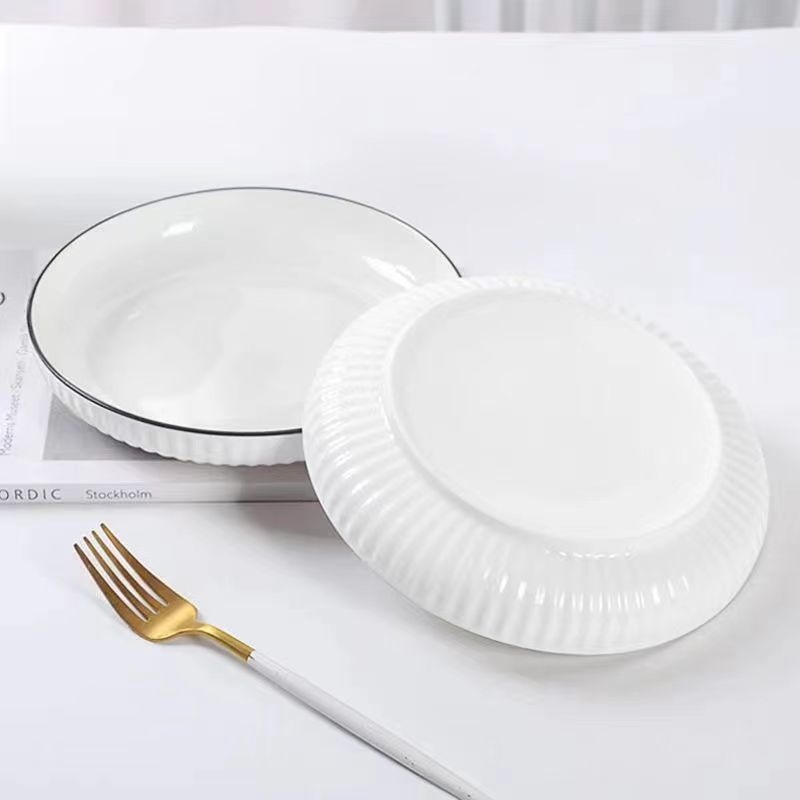 Farfurii ceramice de masă și boluri adânci pentru supă, cu textură plutitoare, stil nordic minimalist