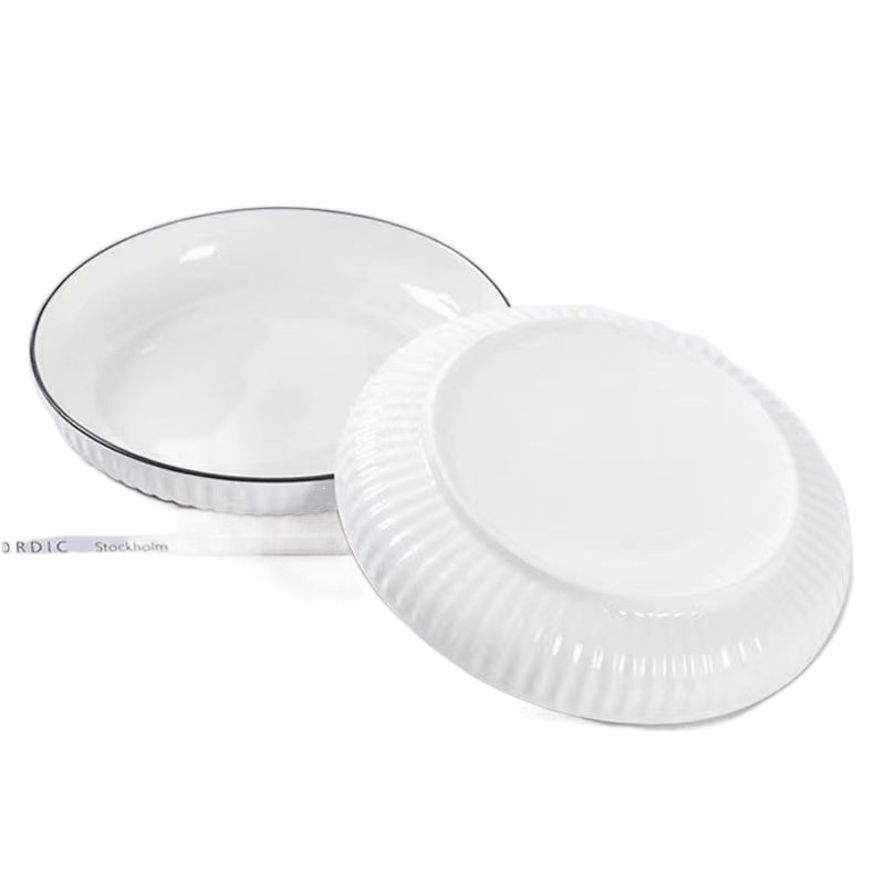 Farfurii ceramice de masă și boluri adânci pentru supă, cu textură plutitoare, stil nordic minimalist