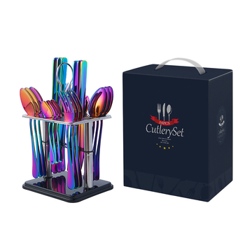 Set de 24 tacâmuri din oțel inoxidabil pentru masă în stil occidental, incluzând cuțit, furculiță și lingură, plus accesorii de servire: lingură de servire, furculiță de servire, cuțit de servire și linguriță; ideal ca dar de bun venit în casă