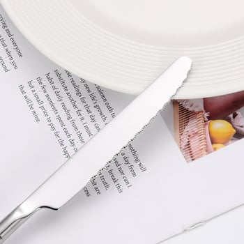 Stil european, finisaj ciocănit lucios din oțel inoxidabil 304 — set cuțit, furculiță și lingură, pentru uz casnic, lingură de supă groasă, de înaltă calitate.