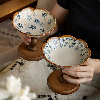 Platou pentru fructe pe suport din lemn înalt, farfurie din porțelan pentru patiserie, tavă pentru gustări, piesă decorativă pentru hol