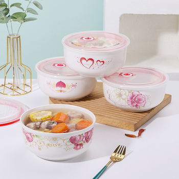 Porcelanska zdjela za čuvanje hrane, zdjela za rezance, mikrovalna kutija za ručak s poklopcem, zatvoreni spremnik za voće, velika 800–1000 ml