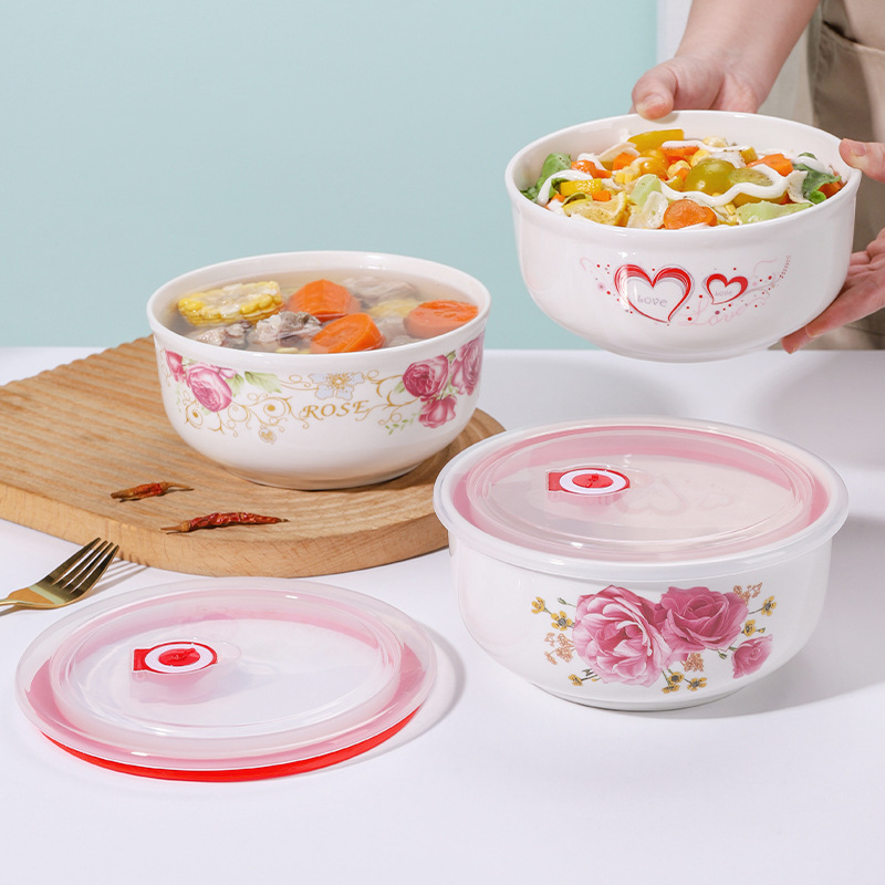 Porcelanska zdjela za čuvanje hrane, zdjela za rezance, mikrovalna kutija za ručak s poklopcem, zatvoreni spremnik za voće, velika 800–1000 ml