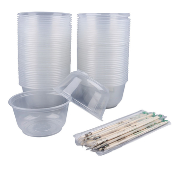 Set de unică folosință cu bol și bețișoare pentru banchet de nuntă; bol din plastic transparent, îngroșat, cu bețișoare