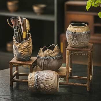 Set ceremonial de ceai Six Gentlemen, cu glazură ruginită, accesorii Zen Kung Fu pentru ceai, incluzând unelte de ceai, suport pentru pix și clips pentru ceai