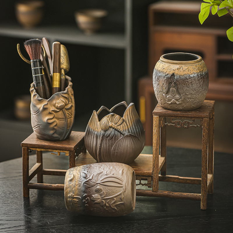 Set ceremonial de ceai Six Gentlemen, cu glazură ruginită, accesorii Zen Kung Fu pentru ceai, incluzând unelte de ceai, suport pentru pix și clips pentru ceai