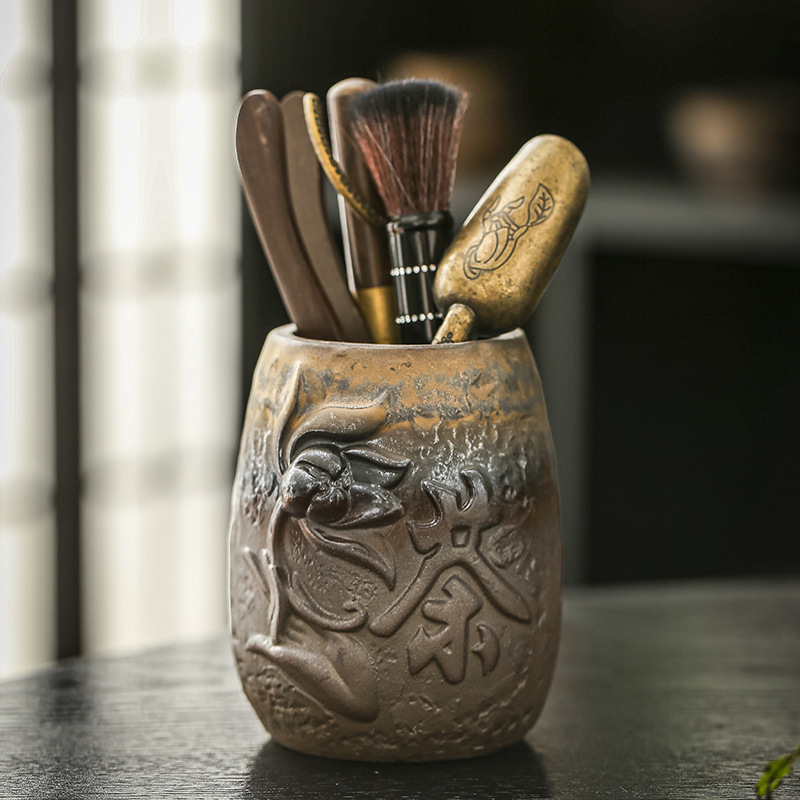 Set ceremonial de ceai Six Gentlemen, cu glazură ruginită, accesorii Zen Kung Fu pentru ceai, incluzând unelte de ceai, suport pentru pix și clips pentru ceai