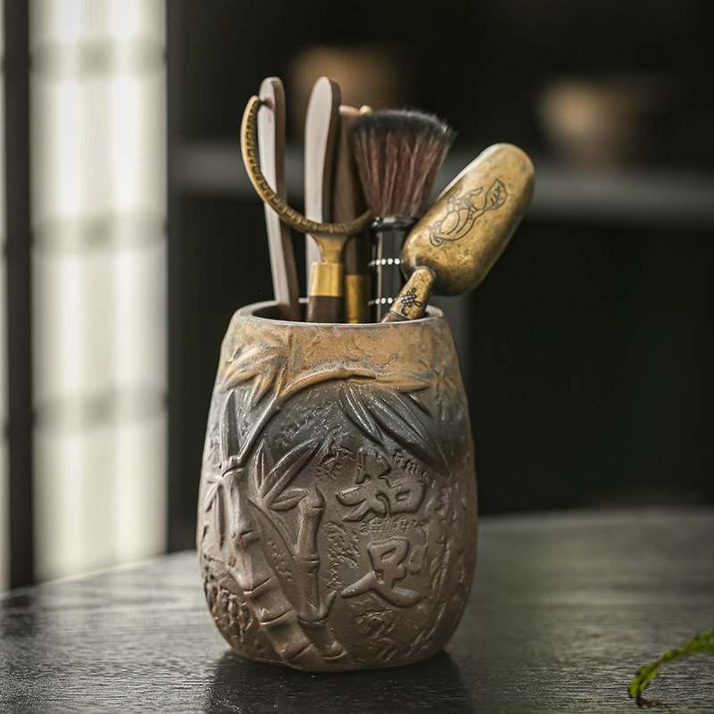 Set ceremonial de ceai Six Gentlemen, cu glazură ruginită, accesorii Zen Kung Fu pentru ceai, incluzând unelte de ceai, suport pentru pix și clips pentru ceai
