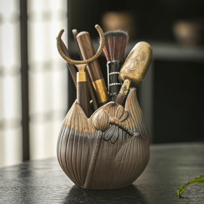 Set ceremonial de ceai Six Gentlemen, cu glazură ruginită, accesorii Zen Kung Fu pentru ceai, incluzând unelte de ceai, suport pentru pix și clips pentru ceai