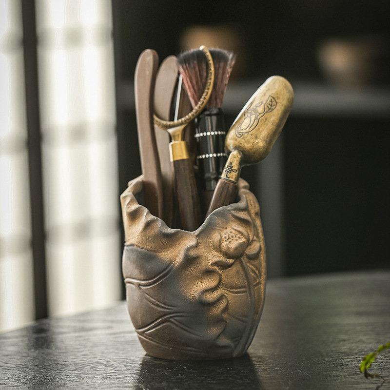 Set ceremonial de ceai Six Gentlemen, cu glazură ruginită, accesorii Zen Kung Fu pentru ceai, incluzând unelte de ceai, suport pentru pix și clips pentru ceai