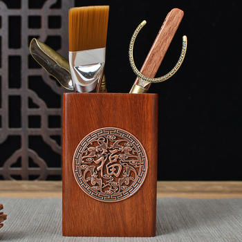 Set ceremonie ceai Six Gentlemen din lemn de abanos și lemn solid Huali, accesorii Kung Fu pentru uz casnic, include perie de ceai, cuțit de ceai și clip pentru ceai, decor de masă.