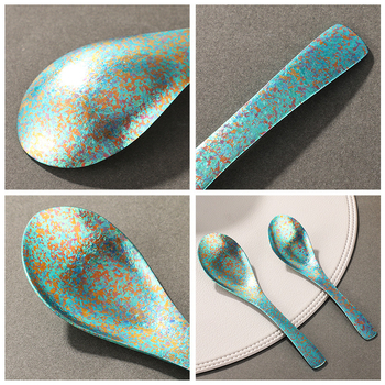 Lingură din titan pur, stil ușor lux pentru uz casnic, cu două straturi, fără acoperire, lingură de orez cu design Ice Flower, pentru camping în aer liber, anti-cădere, mică
