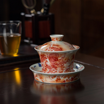 Set de ceai ceramic cu gaiwan din lut alb de înaltă calitate, gaiwan cu trei părți și capac în formă de copită, set Kung Fu pentru prepararea ceaiului