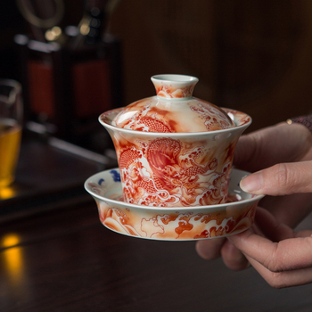 Set de ceai ceramic cu gaiwan din lut alb de înaltă calitate, gaiwan cu trei părți și capac în formă de copită, set Kung Fu pentru prepararea ceaiului