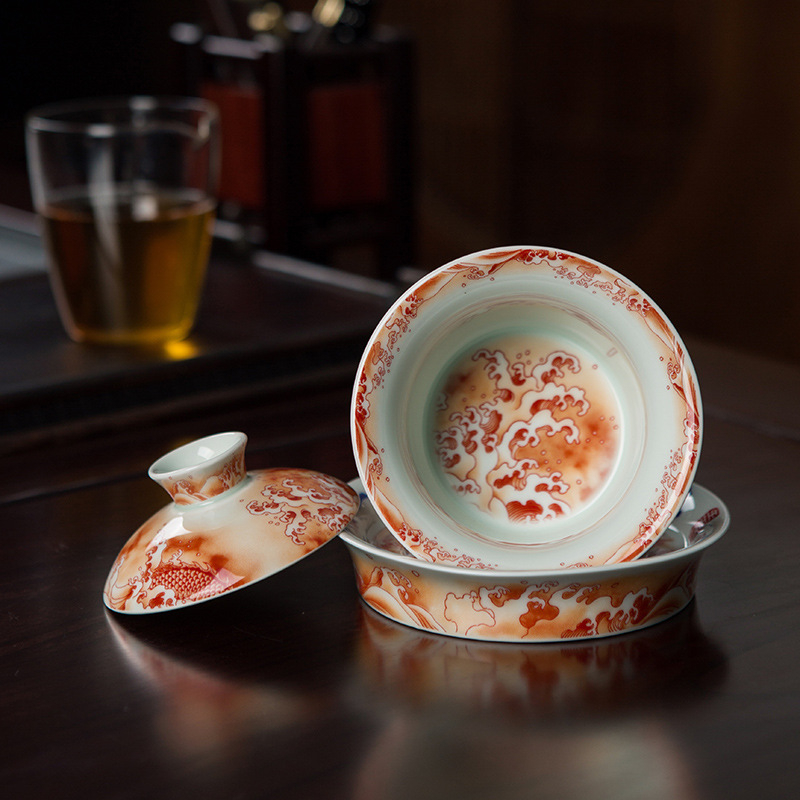 Set de ceai ceramic cu gaiwan din lut alb de înaltă calitate, gaiwan cu trei părți și capac în formă de copită, set Kung Fu pentru prepararea ceaiului