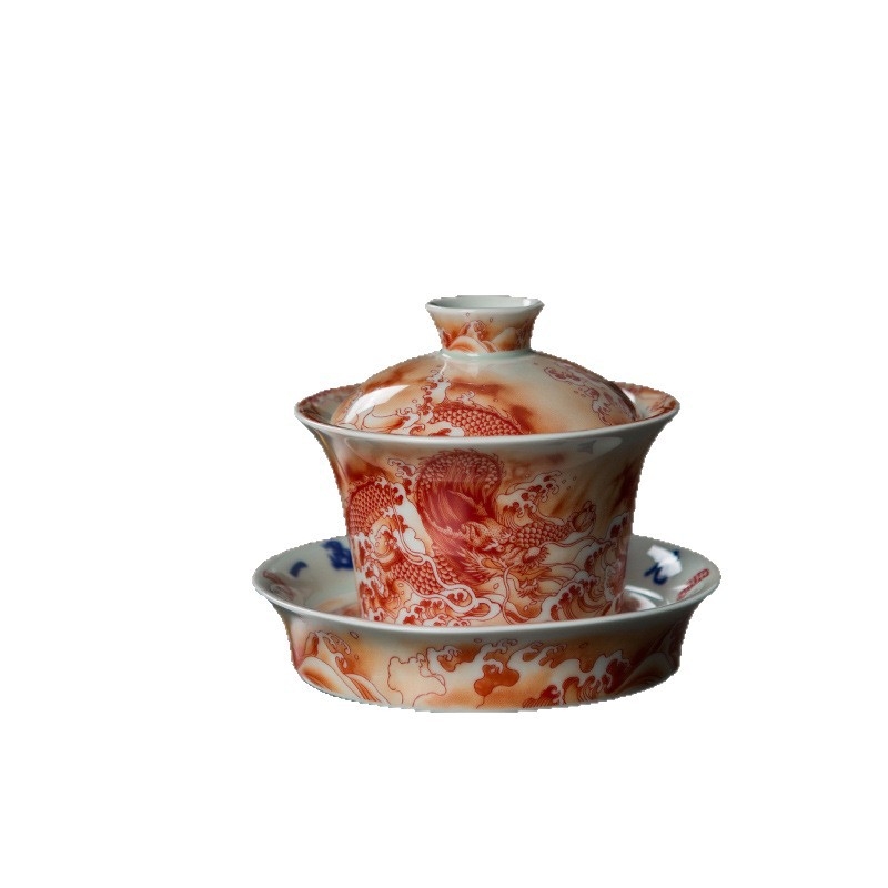 Set de ceai ceramic cu gaiwan din lut alb de înaltă calitate, gaiwan cu trei părți și capac în formă de copită, set Kung Fu pentru prepararea ceaiului