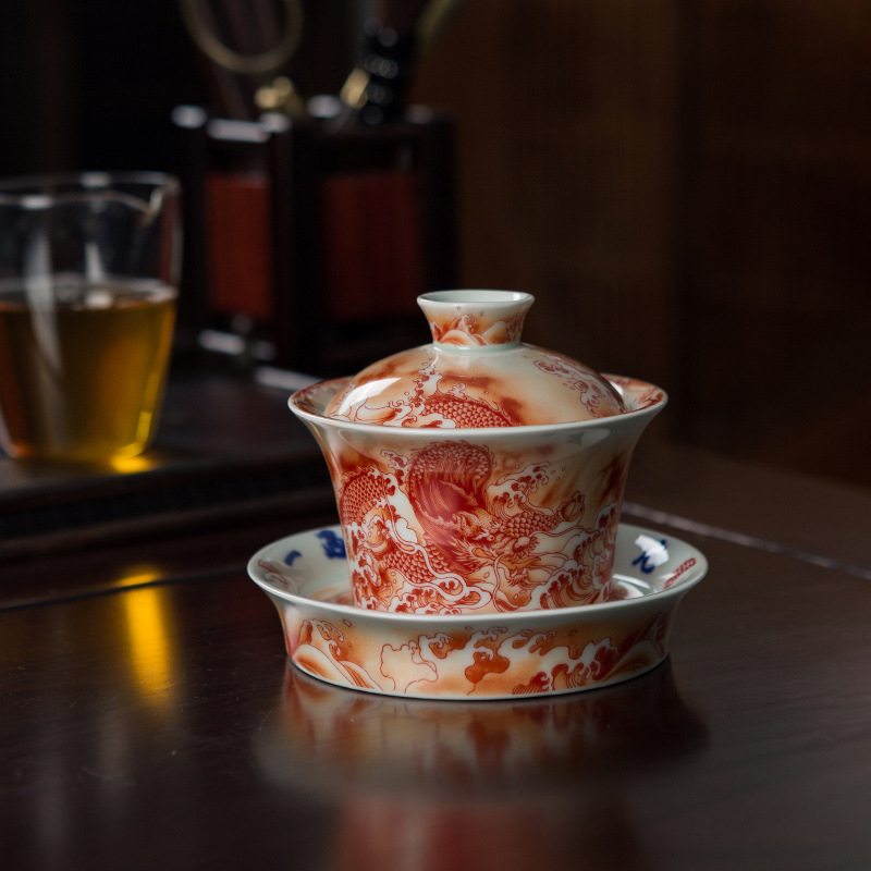 Set de ceai ceramic cu gaiwan din lut alb de înaltă calitate, gaiwan cu trei părți și capac în formă de copită, set Kung Fu pentru prepararea ceaiului