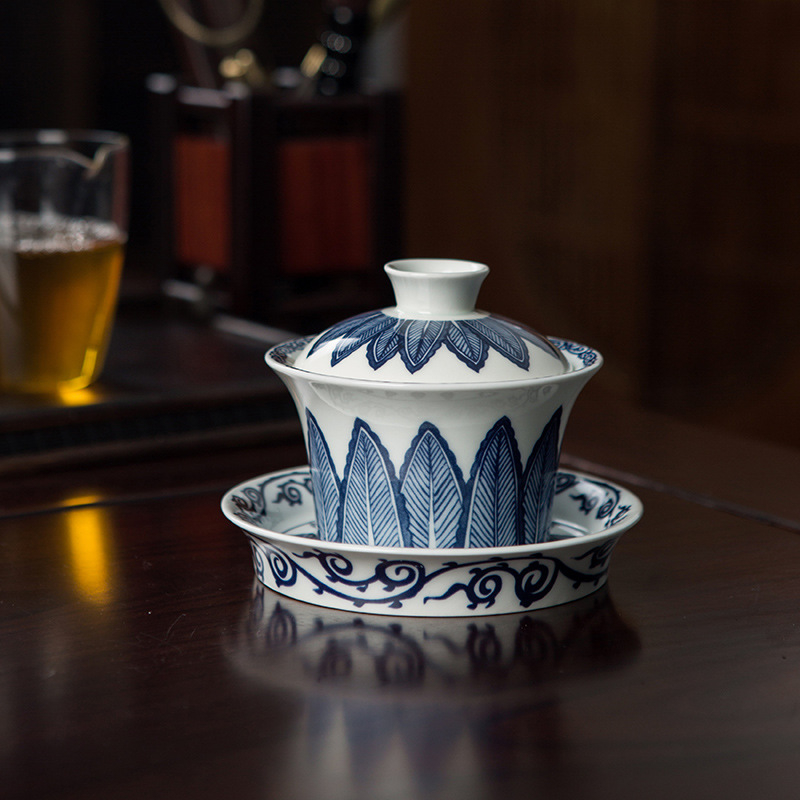 Set de ceai ceramic cu gaiwan din lut alb de înaltă calitate, gaiwan cu trei părți și capac în formă de copită, set Kung Fu pentru prepararea ceaiului