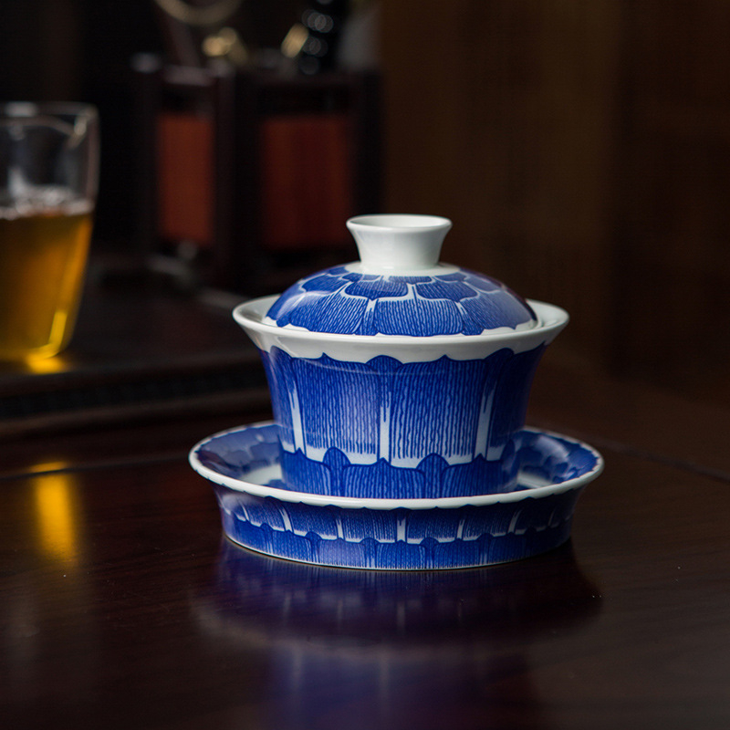Set de ceai ceramic cu gaiwan din lut alb de înaltă calitate, gaiwan cu trei părți și capac în formă de copită, set Kung Fu pentru prepararea ceaiului