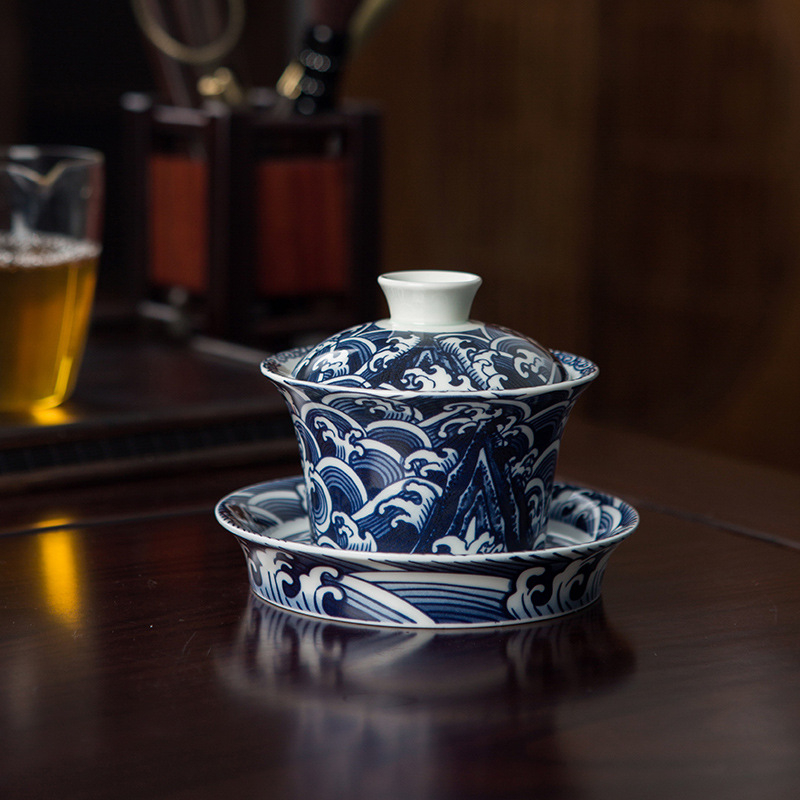 Set de ceai ceramic cu gaiwan din lut alb de înaltă calitate, gaiwan cu trei părți și capac în formă de copită, set Kung Fu pentru prepararea ceaiului