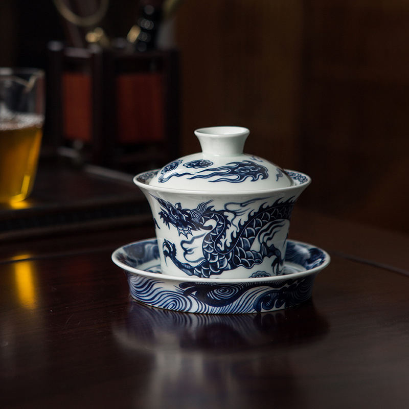 Set de ceai ceramic cu gaiwan din lut alb de înaltă calitate, gaiwan cu trei părți și capac în formă de copită, set Kung Fu pentru prepararea ceaiului
