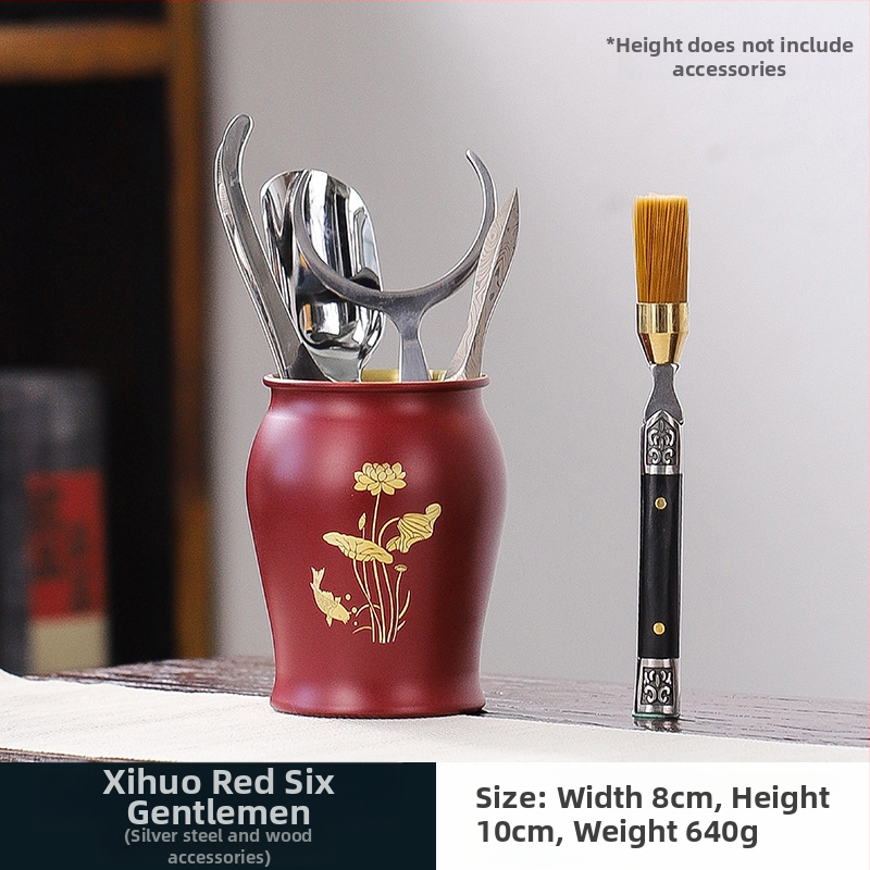 Set premium pentru ceremonia ceaiului Six Gentlemen, cu instrumente de ceai din alamă și accesorii Kung Fu ceai