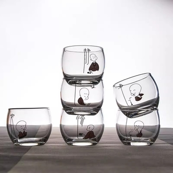 Căniță de ceai din sticlă rezistentă la temperatură, ceașcă mică de ceai, design îngroșat, set Gongfu de ceai, ceașcă mică cu model floral