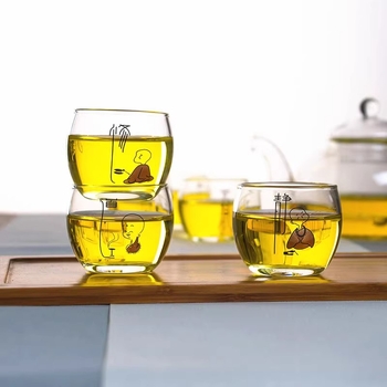 Căniță de ceai din sticlă rezistentă la temperatură, ceașcă mică de ceai, design îngroșat, set Gongfu de ceai, ceașcă mică cu model floral