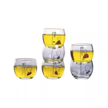 Căniță de ceai din sticlă rezistentă la temperatură, ceașcă mică de ceai, design îngroșat, set Gongfu de ceai, ceașcă mică cu model floral