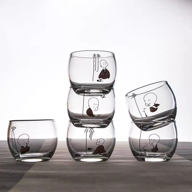 Căniță de ceai din sticlă rezistentă la temperatură, ceașcă mică de ceai, design îngroșat, set Gongfu de ceai, ceașcă mică cu model floral