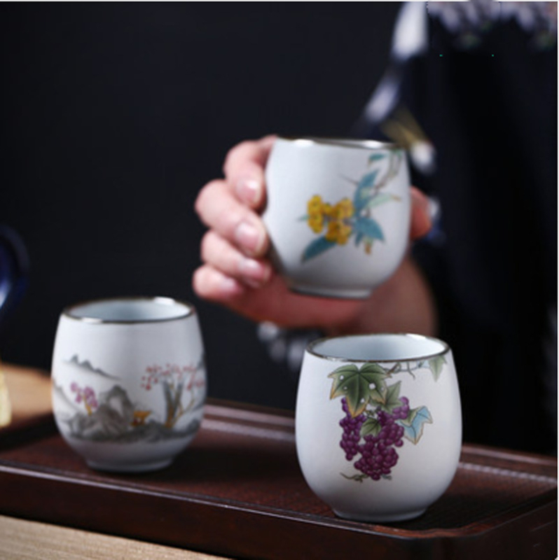 Cușă Ru kiln pentru ceai Gongfu — ceașcă unică din porțelan, stil vintage, pentru uz casnic