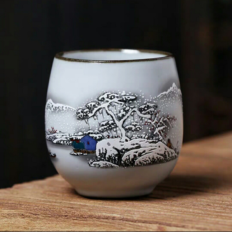 Cușă Ru kiln pentru ceai Gongfu — ceașcă unică din porțelan, stil vintage, pentru uz casnic