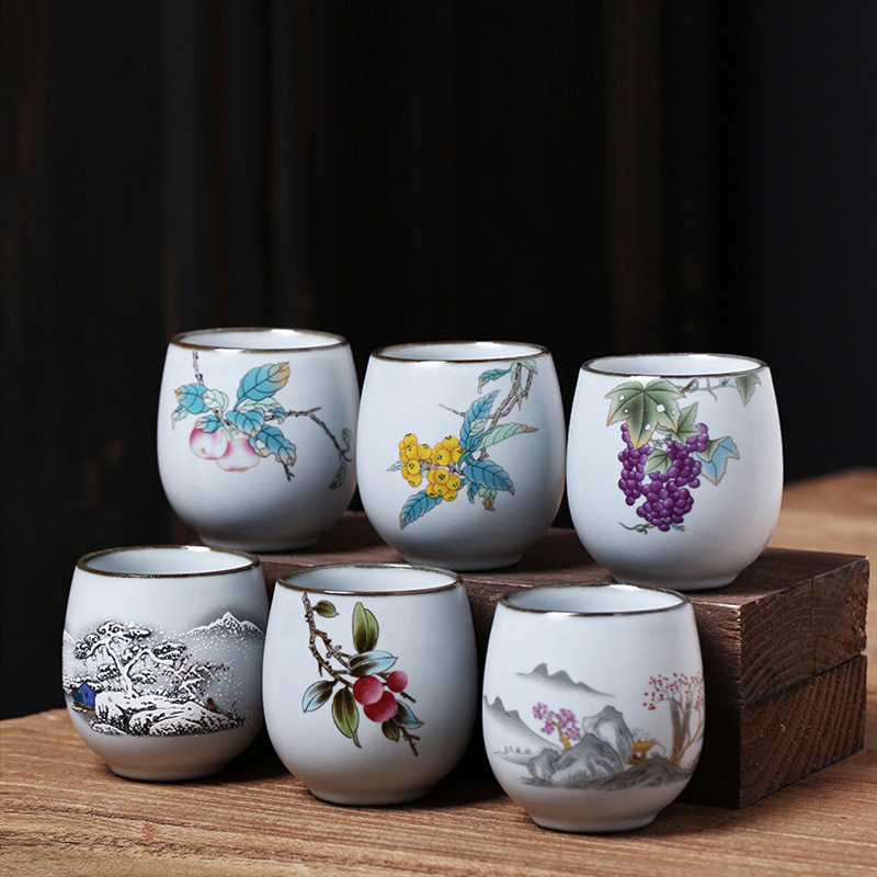 Cușă Ru kiln pentru ceai Gongfu — ceașcă unică din porțelan, stil vintage, pentru uz casnic