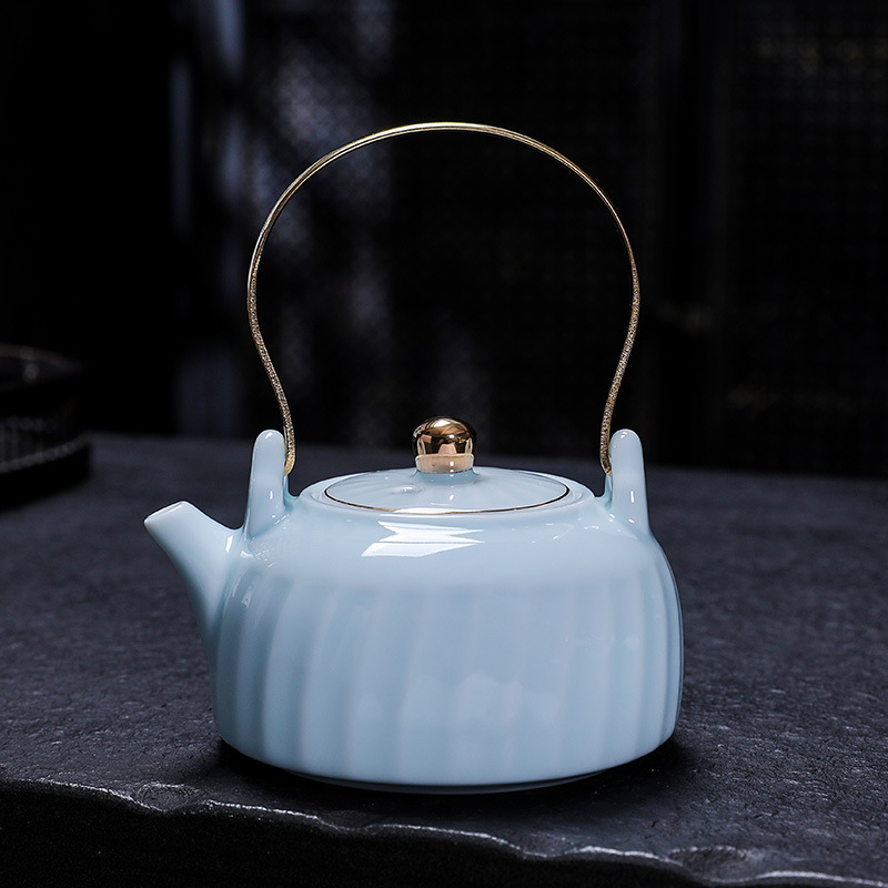 Set ceai Shadow Celadon Kung Fu, gaiwan ceramic cu capac și mâner, oală de ceai și ceainic, cu logo imprimat, personalizabil, cadou pentru casă și birou