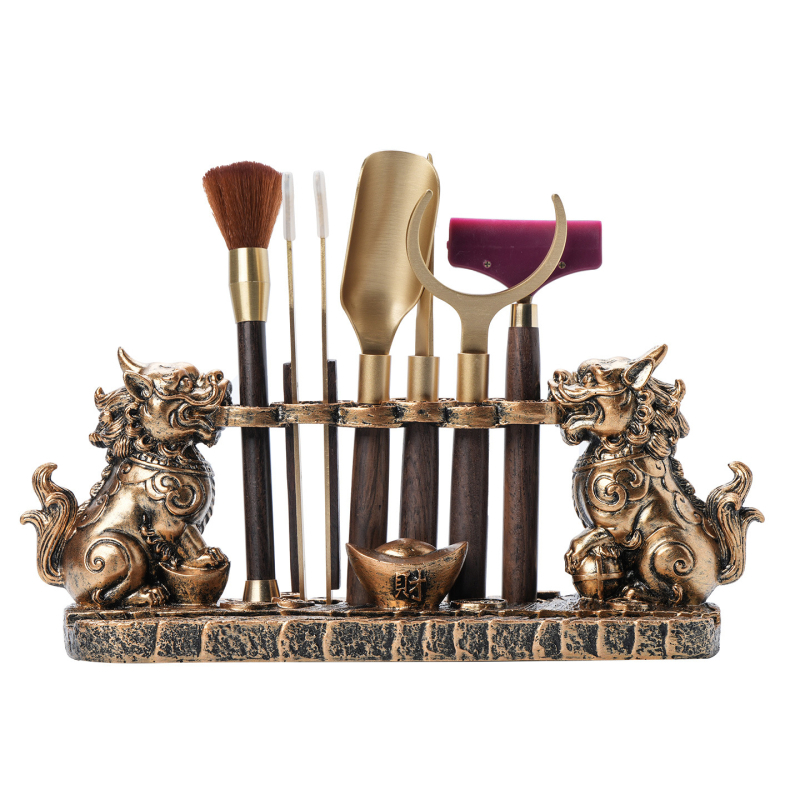 Set ceremonial de ceai, șase piese Kung Fu – clește pentru ceai, lingură de ceai, cuțit de ceai, suport pentru ceainic, unelte și accesorii