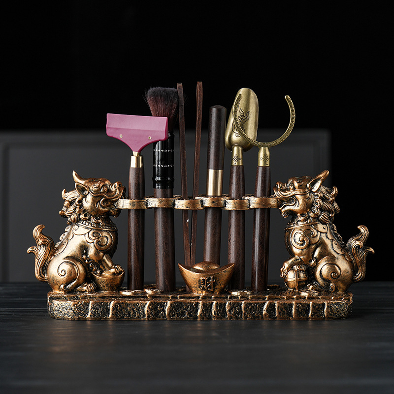 Set ceremonial de ceai, șase piese Kung Fu – clește pentru ceai, lingură de ceai, cuțit de ceai, suport pentru ceainic, unelte și accesorii