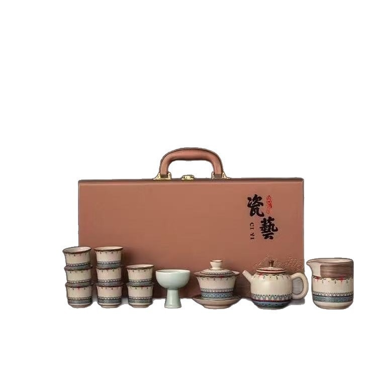 Set ceai Gongfu din ceramică cu glazură crăpată – model nou 2025, cutie cadou elegantă pentru uz casnic