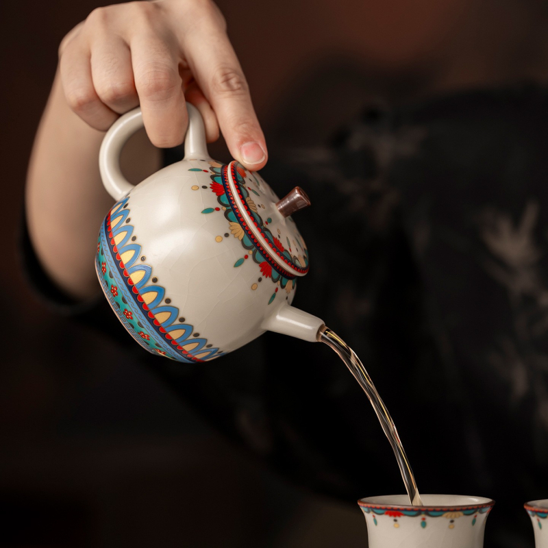 Set ceai Gongfu din ceramică cu glazură crăpată – model nou 2025, cutie cadou elegantă pentru uz casnic