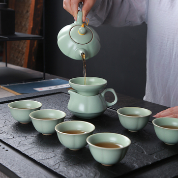 Set de ceai ceramic Ru kiln cu ceainic, cești și gaiwan, pentru casă și birou, set cadou personalizabil