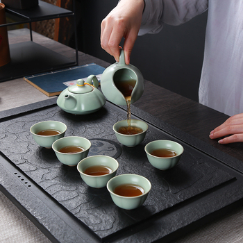 Set de ceai ceramic Ru kiln cu ceainic, cești și gaiwan, pentru casă și birou, set cadou personalizabil