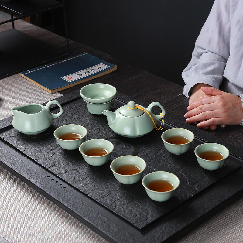 Set de ceai ceramic Ru kiln cu ceainic, cești și gaiwan, pentru casă și birou, set cadou personalizabil