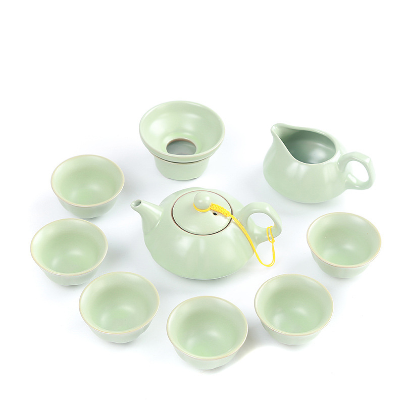 Set de ceai ceramic Ru kiln cu ceainic, cești și gaiwan, pentru casă și birou, set cadou personalizabil