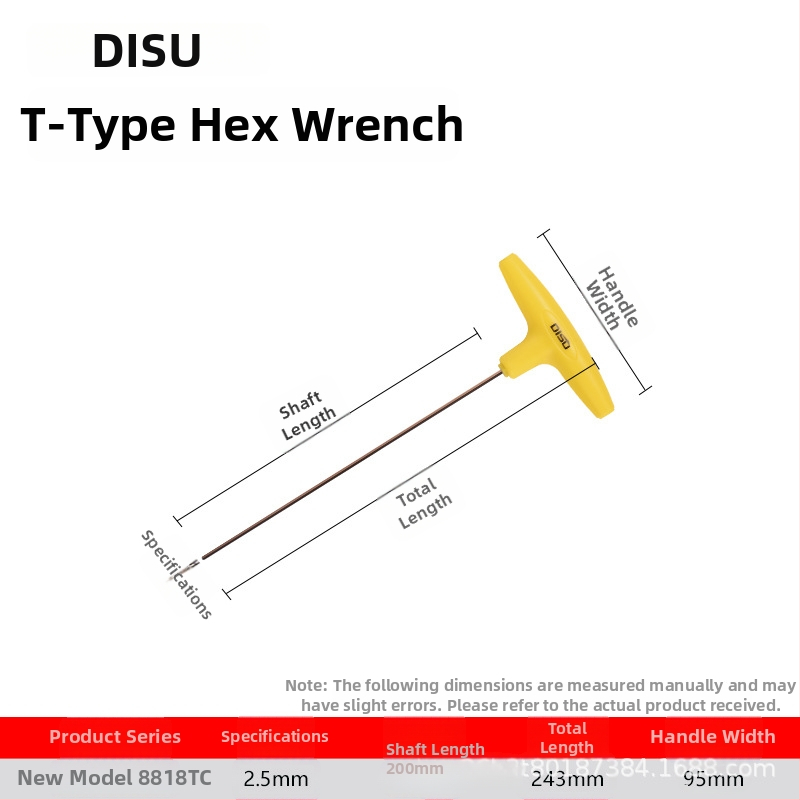 Disu T-typ šesťhranový kľúč, dlhý, domáce použitie, veľkosti 2–8 mm, S2 zliatina ocele
