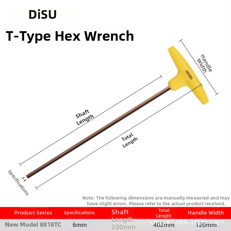 Disu T-typ šesťhranový kľúč, dlhý, domáce použitie, veľkosti 2–8 mm, S2 zliatina ocele