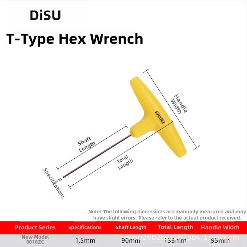 Disu T-typ šesťhranový kľúč, dlhý, domáce použitie, veľkosti 2–8 mm, S2 zliatina ocele