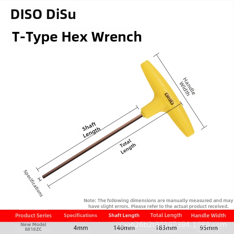 Disu T-typ šesťhranový kľúč, dlhý, domáce použitie, veľkosti 2–8 mm, S2 zliatina ocele