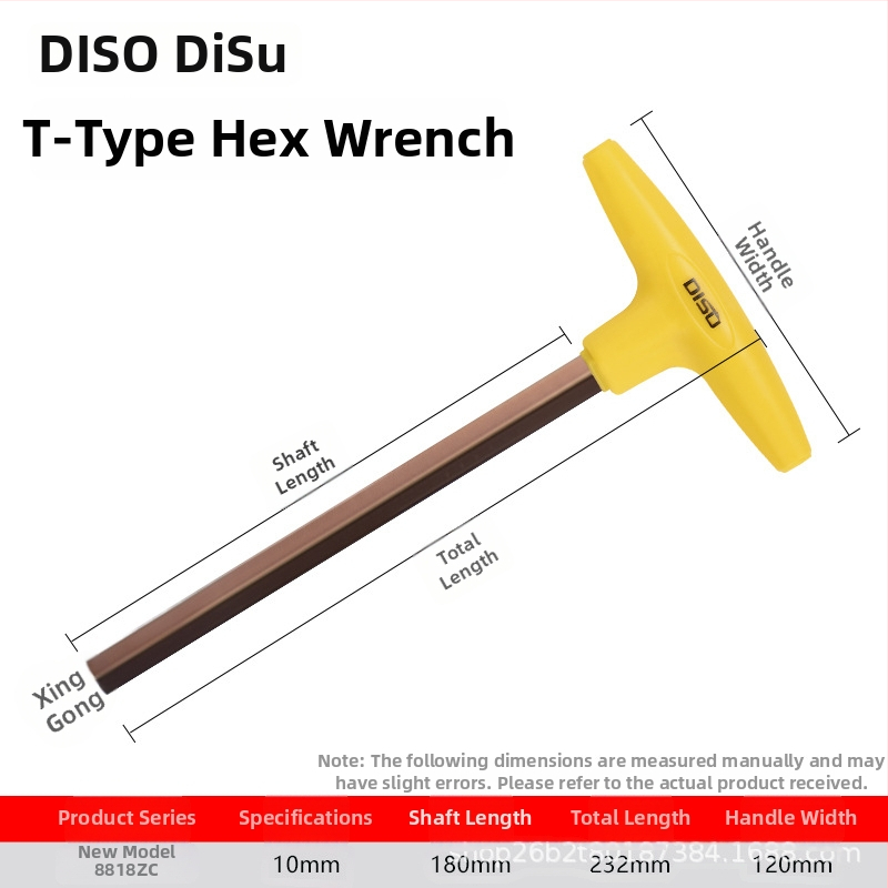 Disu T-typ šesťhranový kľúč, dlhý, domáce použitie, veľkosti 2–8 mm, S2 zliatina ocele