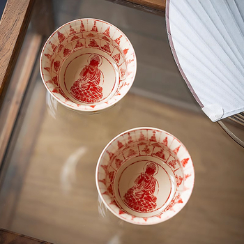 Ceașcă ceramică cu lotus – unică, pentru degustare personală de ceai Gongfu