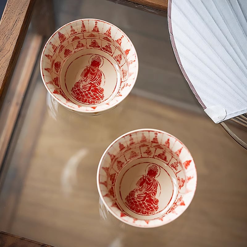 Ceașcă ceramică cu lotus – unică, pentru degustare personală de ceai Gongfu